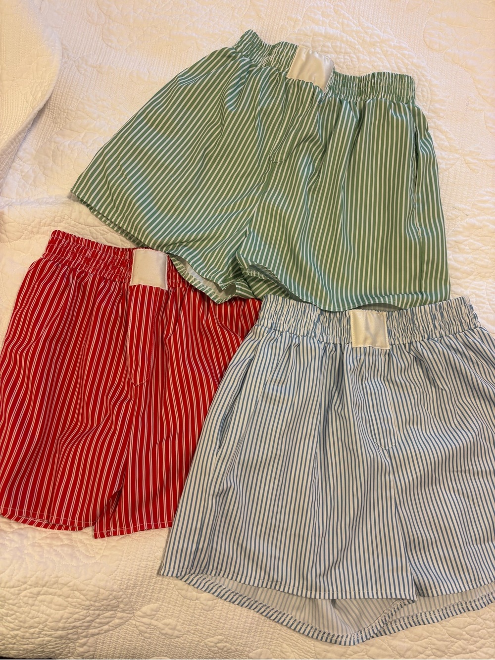 Striped Silk Shorts - Red, Green, Light Blue